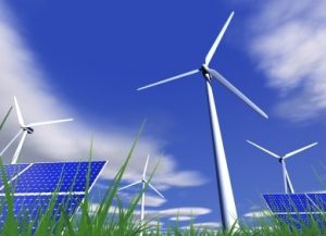 wind turbines and ground solar panels