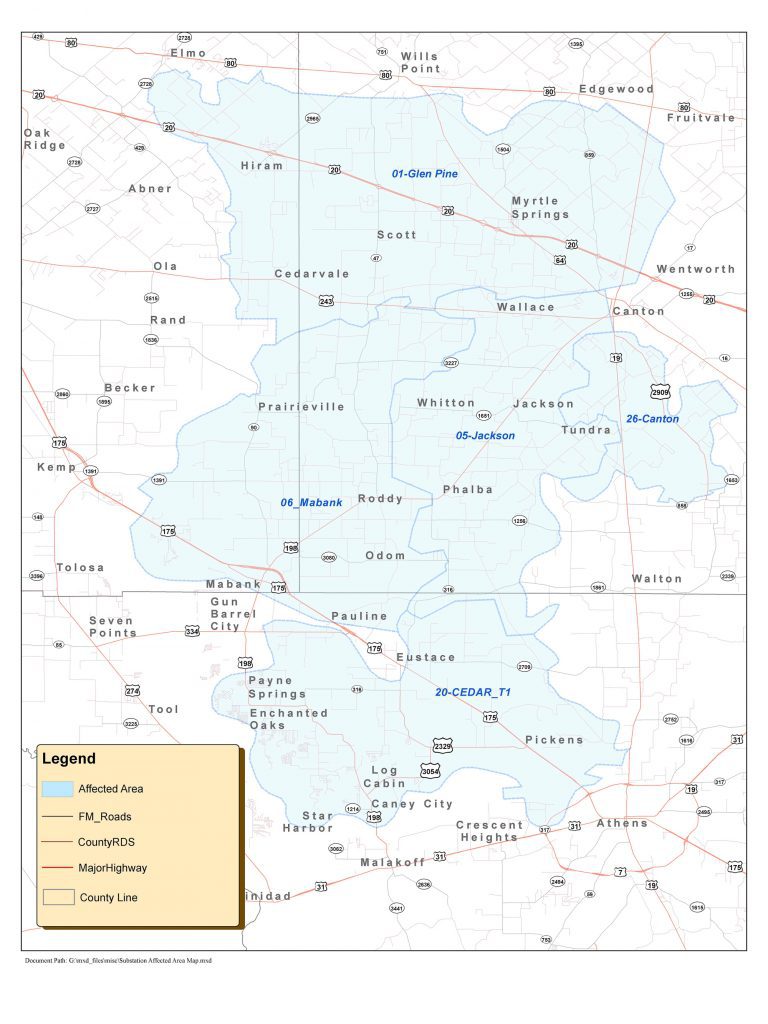 Map of outage area for January 6 2020